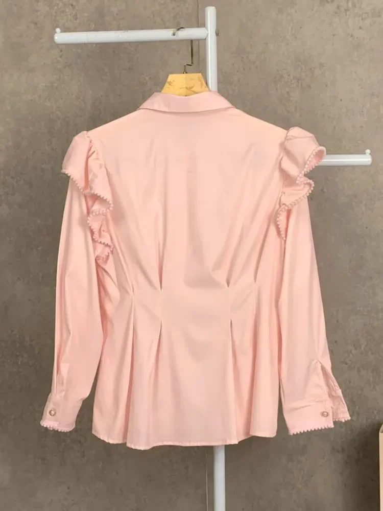 [NEW]FADFAD Wanita longgar daun tepi lengan panjang top