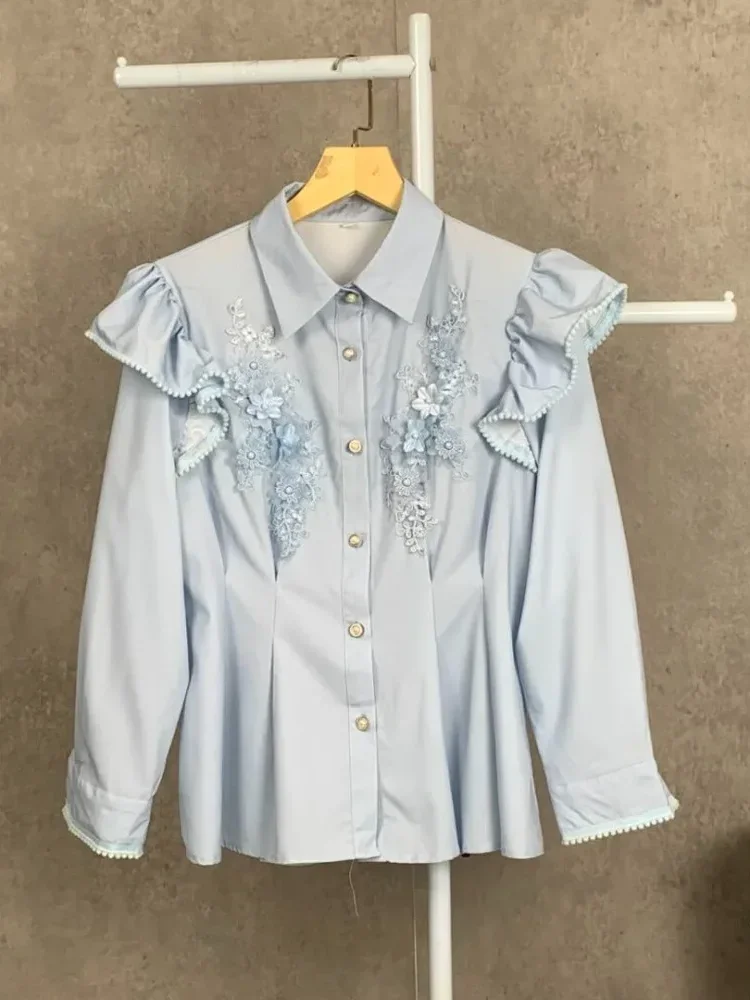 [NEW]FADFAD Wanita longgar daun tepi lengan panjang top