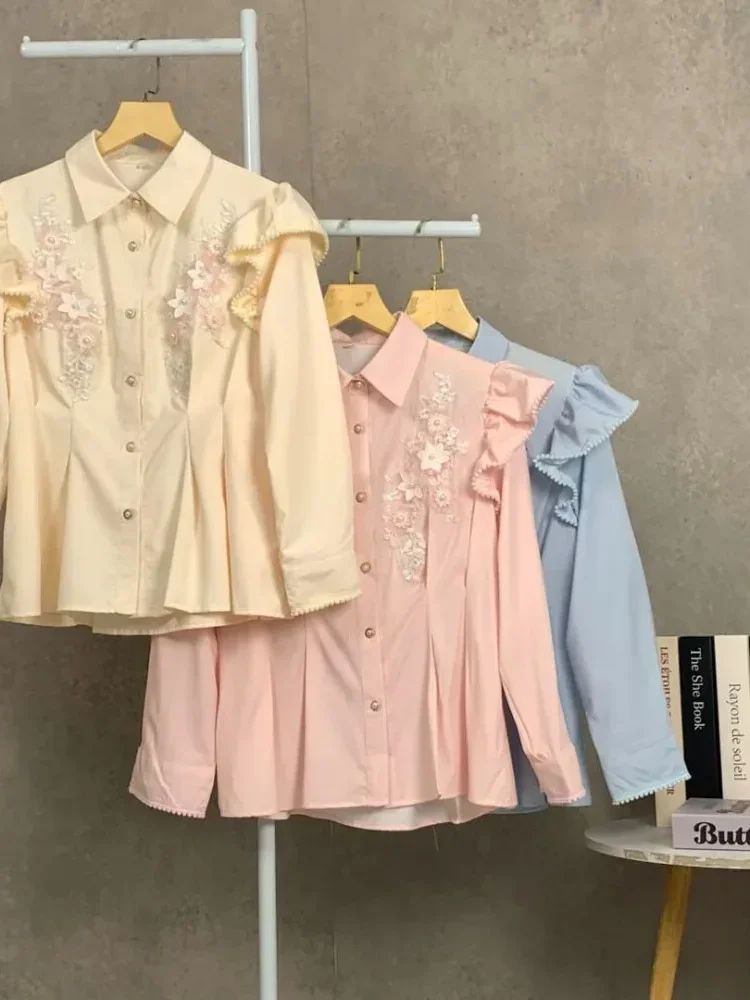 [NEW]FADFAD Wanita longgar daun tepi lengan panjang top