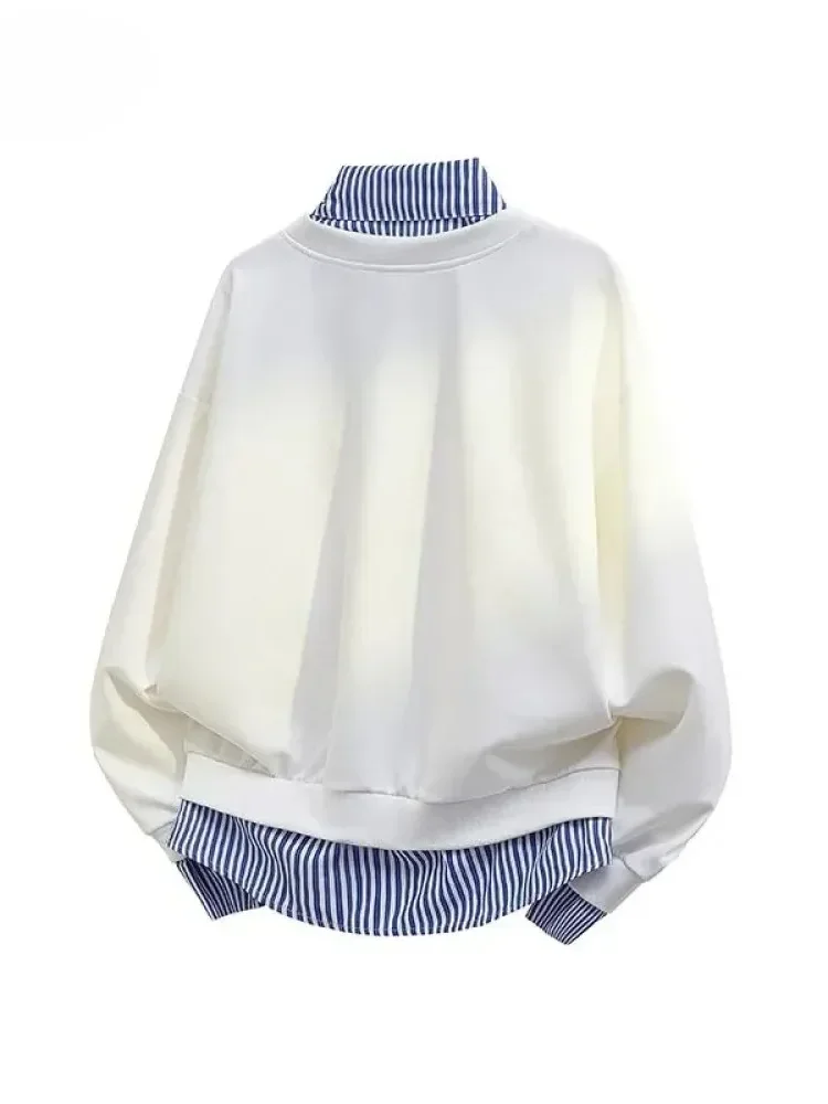 FADFAD Atasan kemeja dua potong palsu lengan panjang dan kerah polo