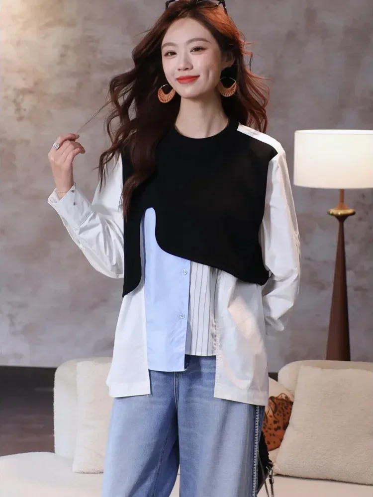 FADFAD Atasan blouse wanita lengan panjang model unik asimetris kekinian