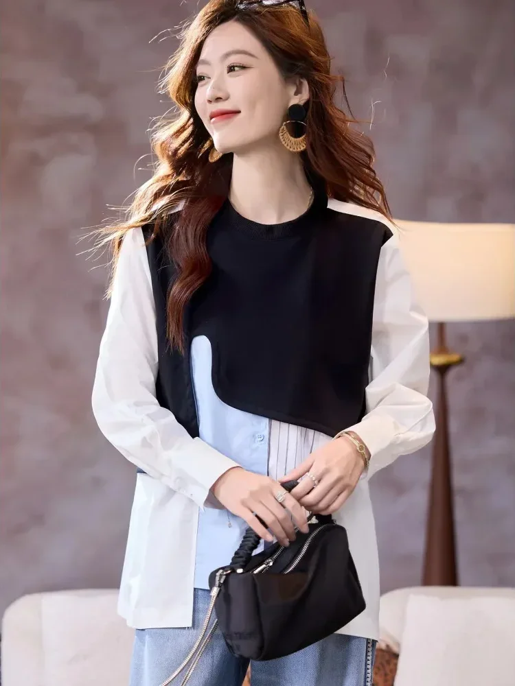 FADFAD Atasan blouse wanita lengan panjang model unik asimetris kekinian