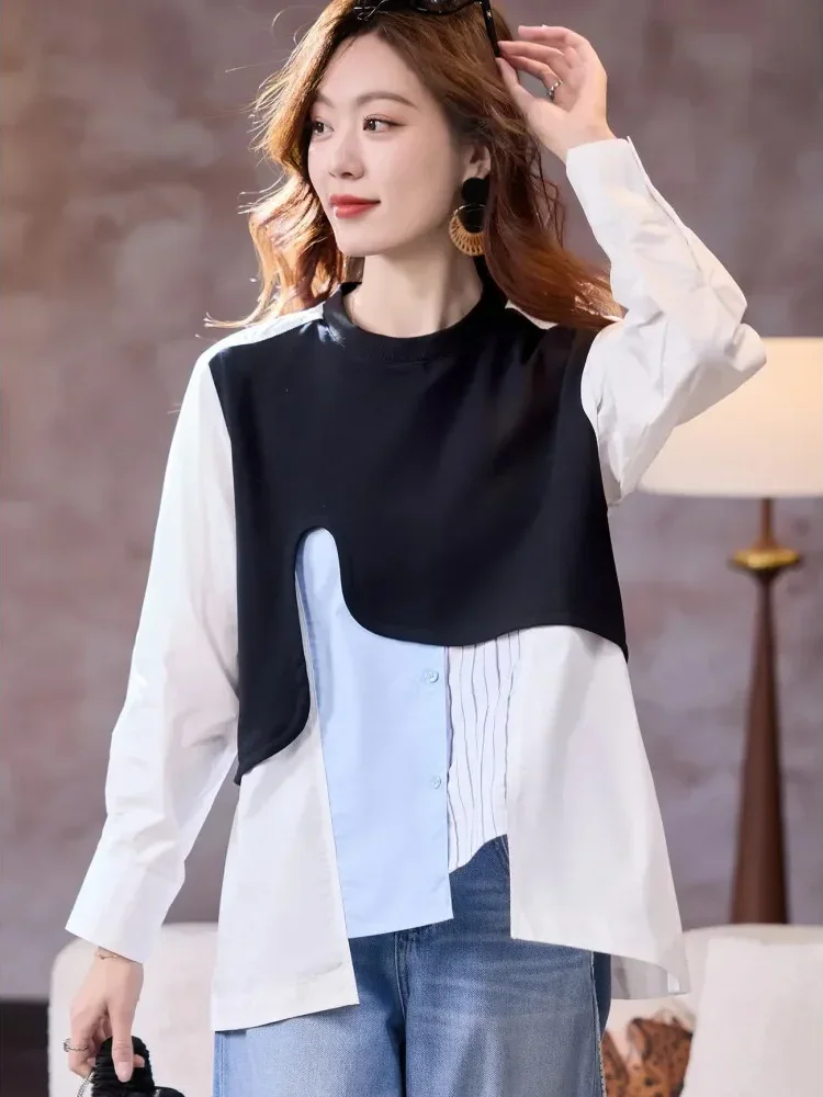 FADFAD Atasan blouse wanita lengan panjang model unik asimetris kekinian