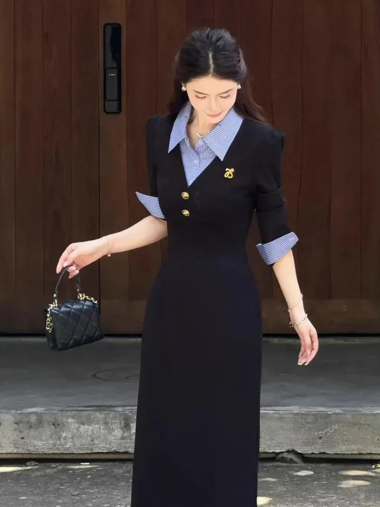 [NEW]CHICMORE Gaun dua potong palsu gaya korea warna kontras kerah polo baru