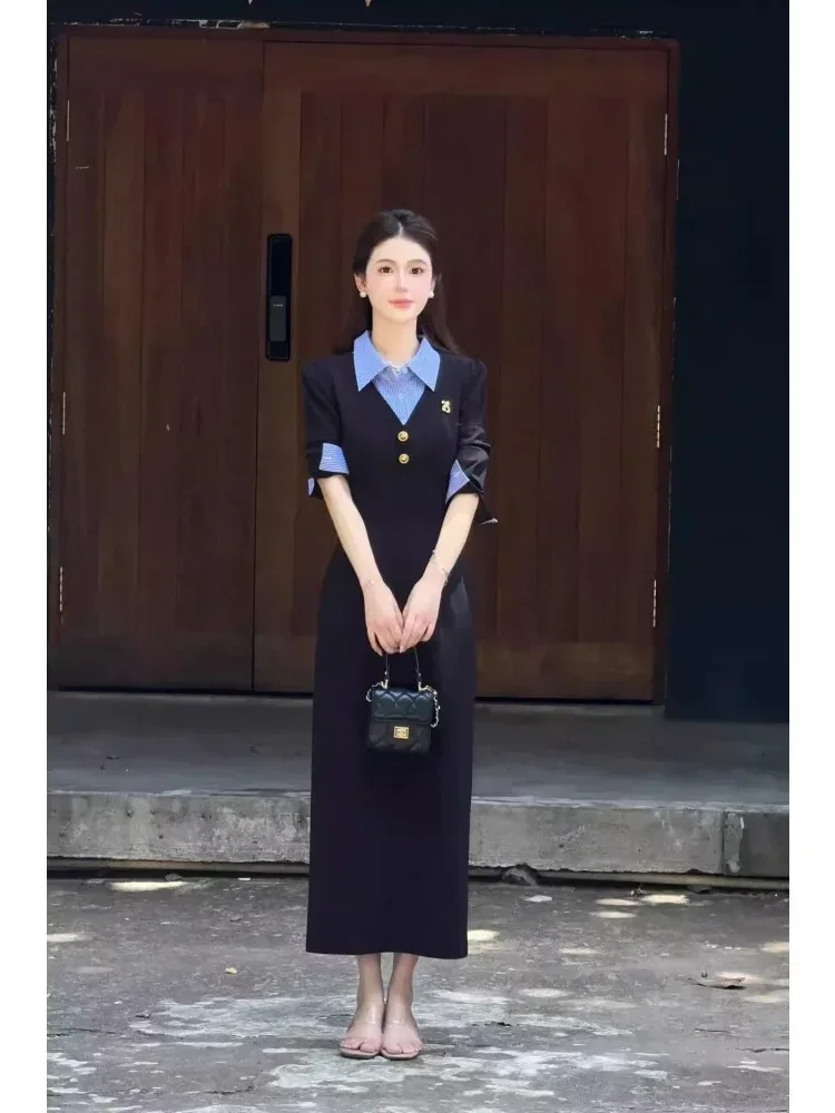 [NEW]CHICMORE Gaun dua potong palsu gaya korea warna kontras kerah polo baru