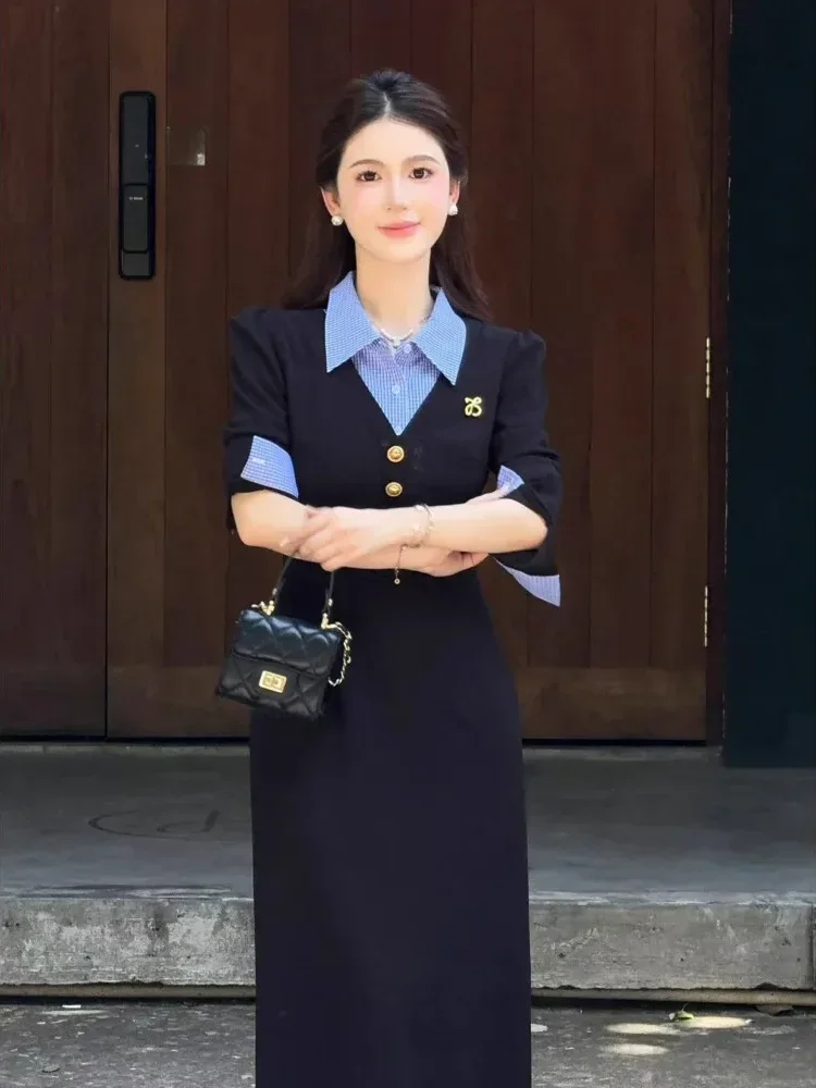 [NEW]CHICMORE Gaun dua potong palsu gaya korea warna kontras kerah polo baru