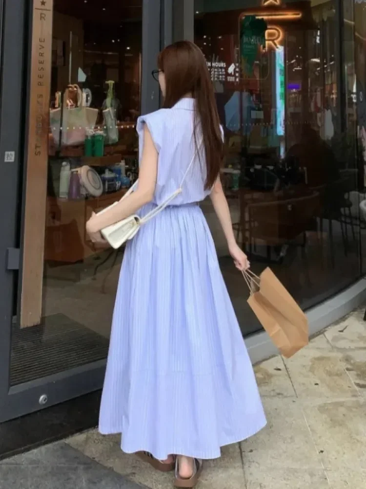 FADFAD Age-reducing simple striped shirt + a-line skirt two-piece set