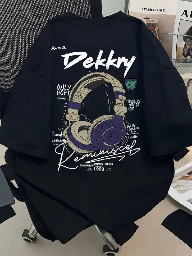 MODISH Katun amerika hitam putih lengan pendek ins cetak t-shirt