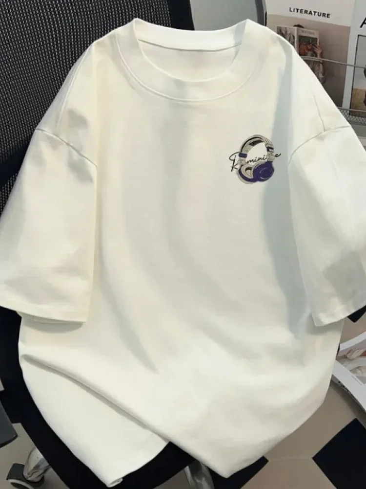 MODISH Katun amerika hitam putih lengan pendek ins cetak t-shirt