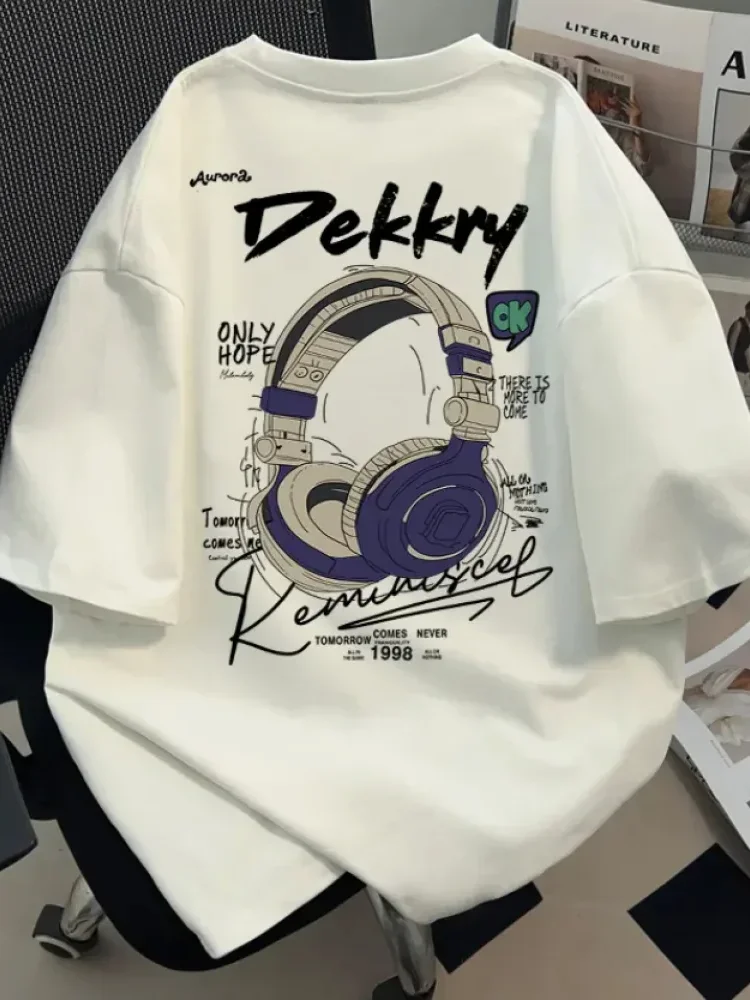 MODISH Katun amerika hitam putih lengan pendek ins cetak t-shirt