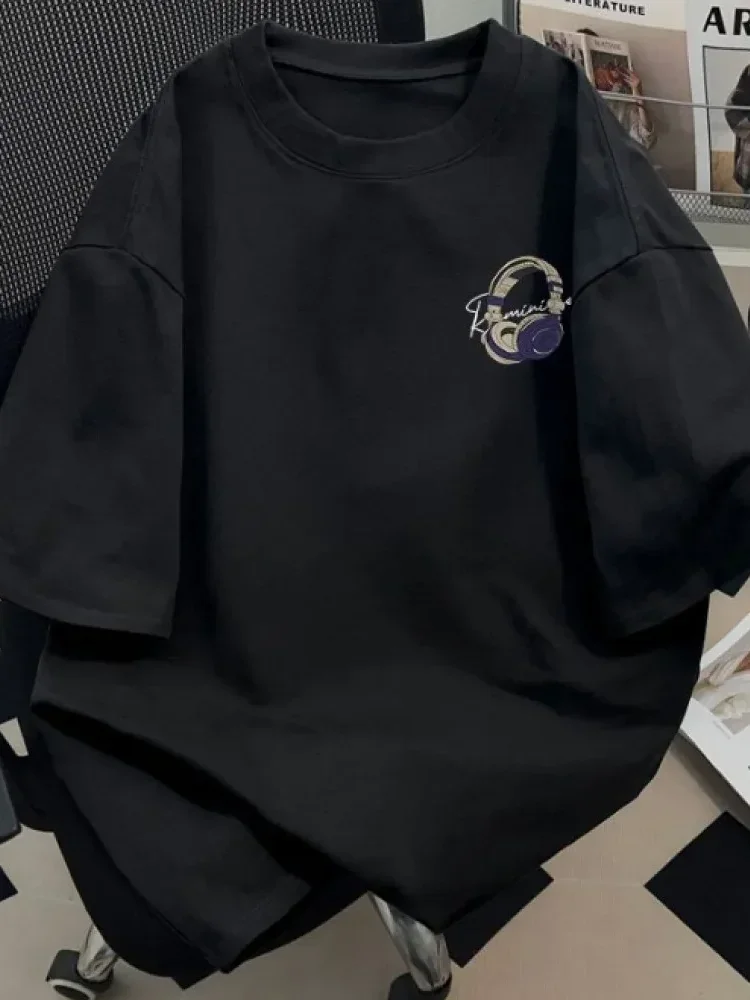 MODISH Katun amerika hitam putih lengan pendek ins cetak t-shirt