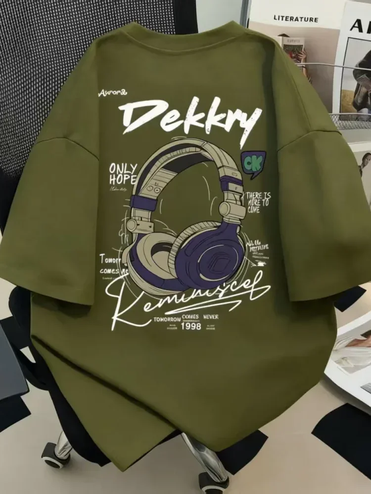 MODISH Katun amerika hitam putih lengan pendek ins cetak t-shirt