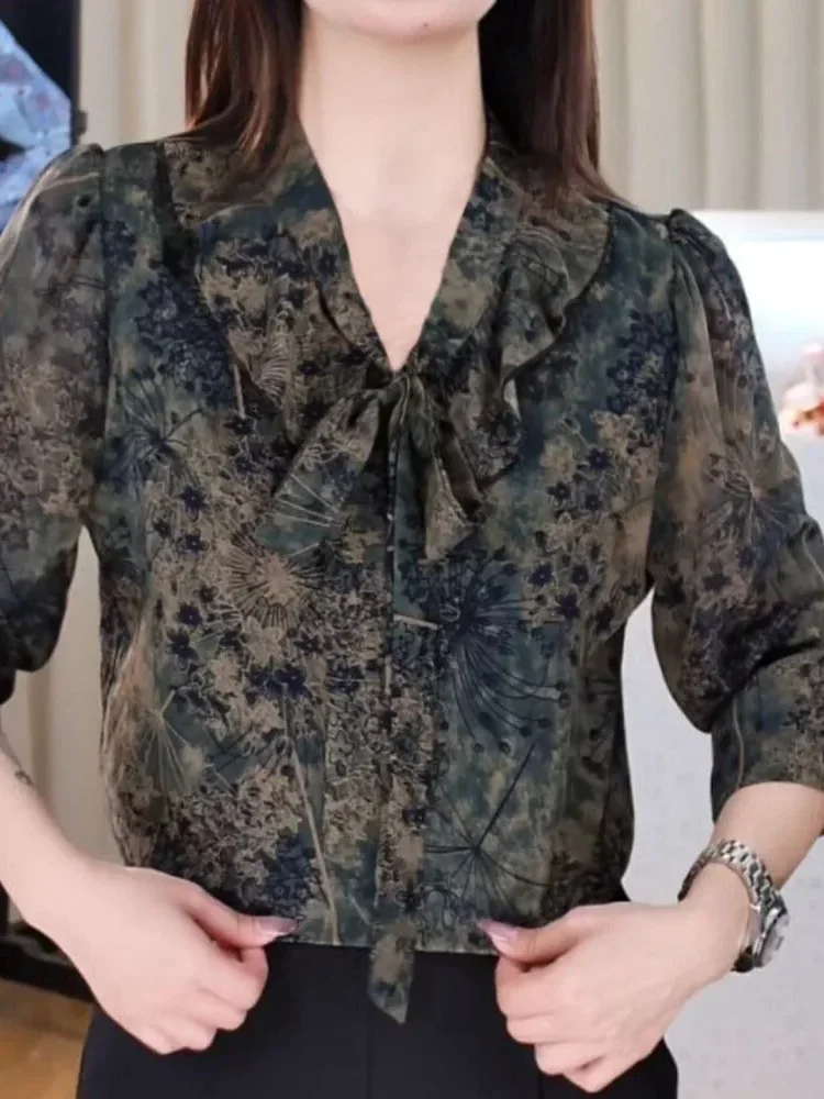 FADFAD Kemeja cetak temperamen gaya baru wanita atasan elegan