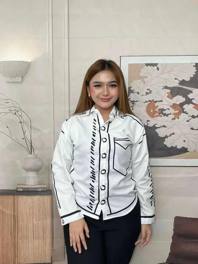 FADFAD Kemeja cetak temperamen gaya baru wanita atasan elegan