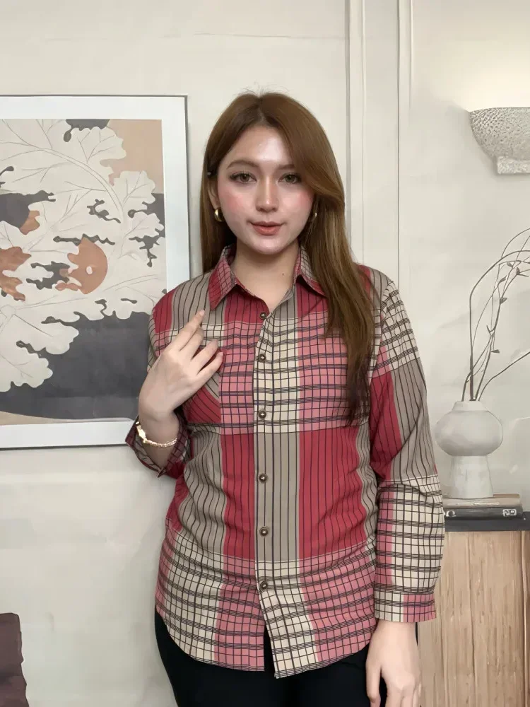 FADFAD 【posisi pola acak】kemeja cetak temperamen gaya baru wanita atasan elegan