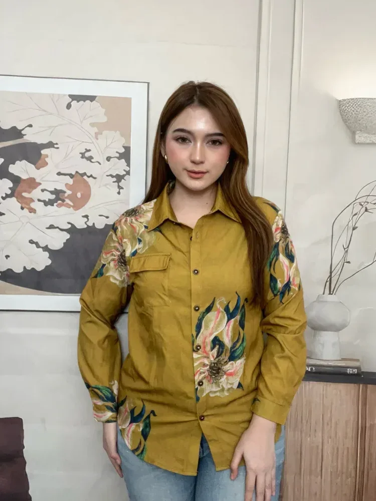 [DISKON KILAT]FADFAD 【posisi pola acak】kemeja cetak temperamen gaya baru wanita atasan elegan