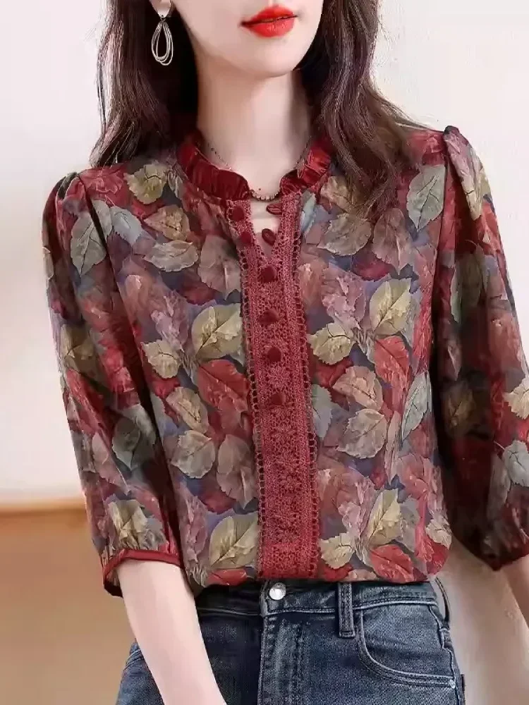 [NEW]FADFAD Kemeja cetak temperamen gaya baru wanita atasan elegan