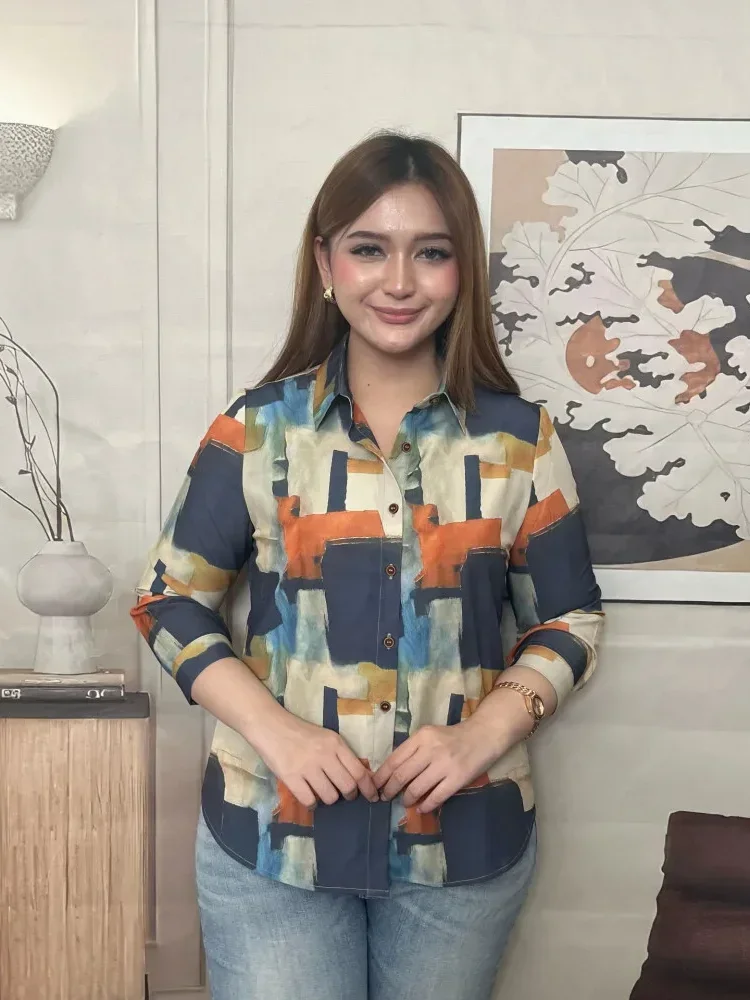 [DISKON KILAT]FADFAD Kemeja cetak temperamen gaya baru wanita atasan elegan