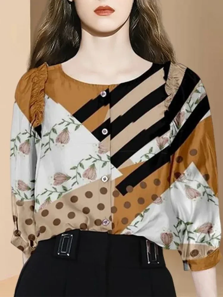 FADFAD Kemeja cetak temperamen gaya baru wanita atasan elegan