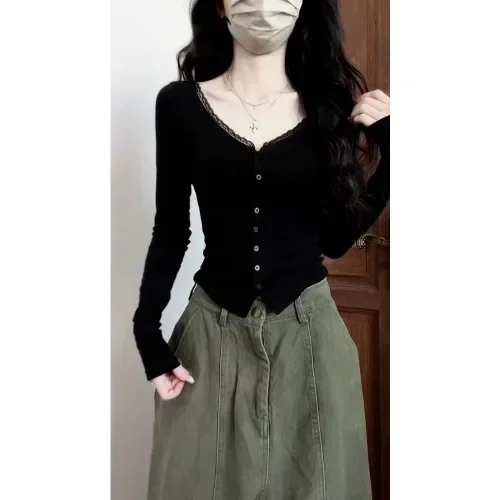 [READY STOCK]CHICMORE Kaos seksi tipis v-neck wanita gaya baru lengan panjang