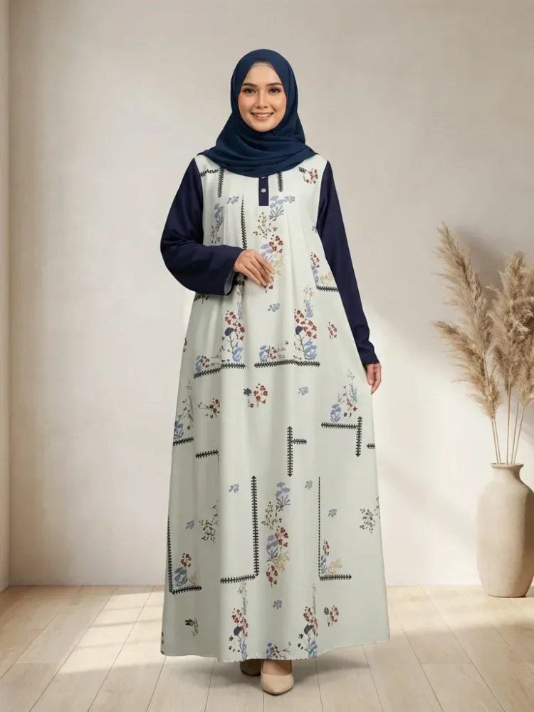 ASAYA Gaun elegan dengan motif posisi mode lengan panjang