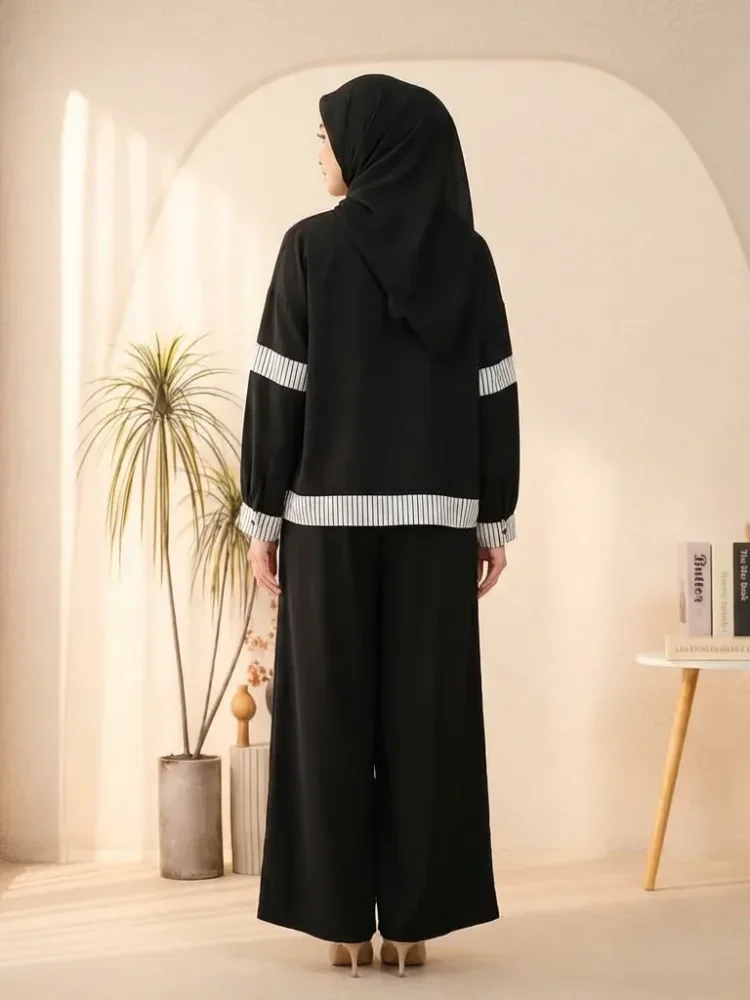 [READY STOCK]ASAYA Setelan dua potong wanita baru, kemeja tambal sulam bergaris dan celana panjang