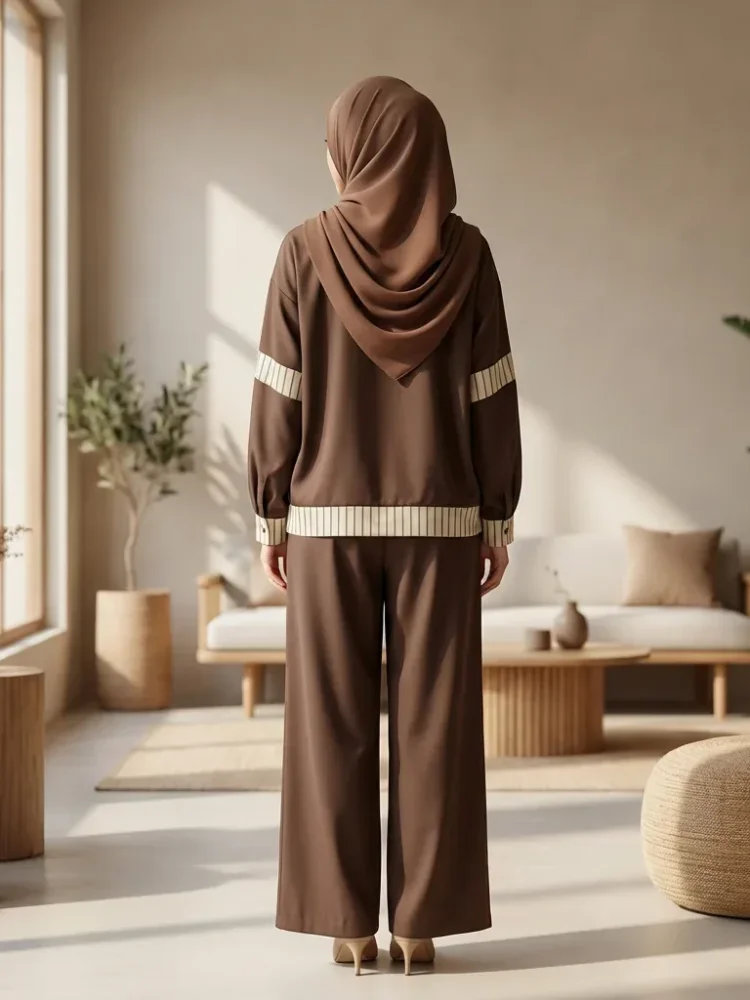 [READY STOCK]ASAYA Setelan dua potong wanita baru, kemeja tambal sulam bergaris dan celana panjang