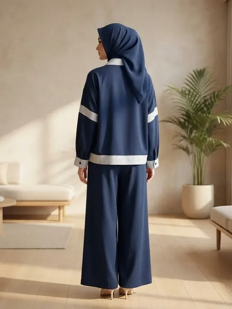 [READY STOCK]ASAYA Setelan dua potong wanita baru, kemeja tambal sulam bergaris dan celana panjang