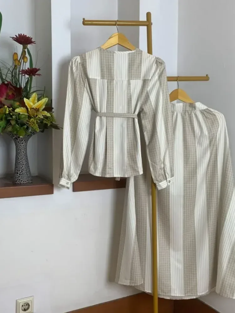 [NEW]ASAYA Setelan atasan lengan panjang cantik dan rok panjang bermotif untuk wanita