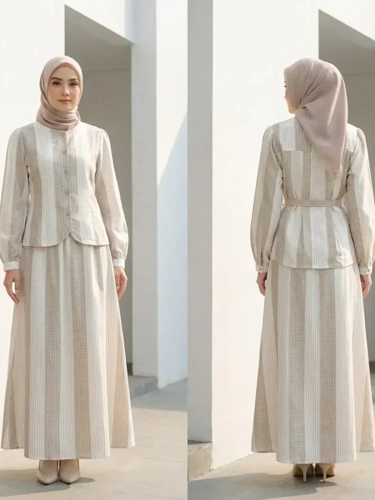 [NEW]ASAYA Setelan atasan lengan panjang cantik dan rok panjang bermotif untuk wanita