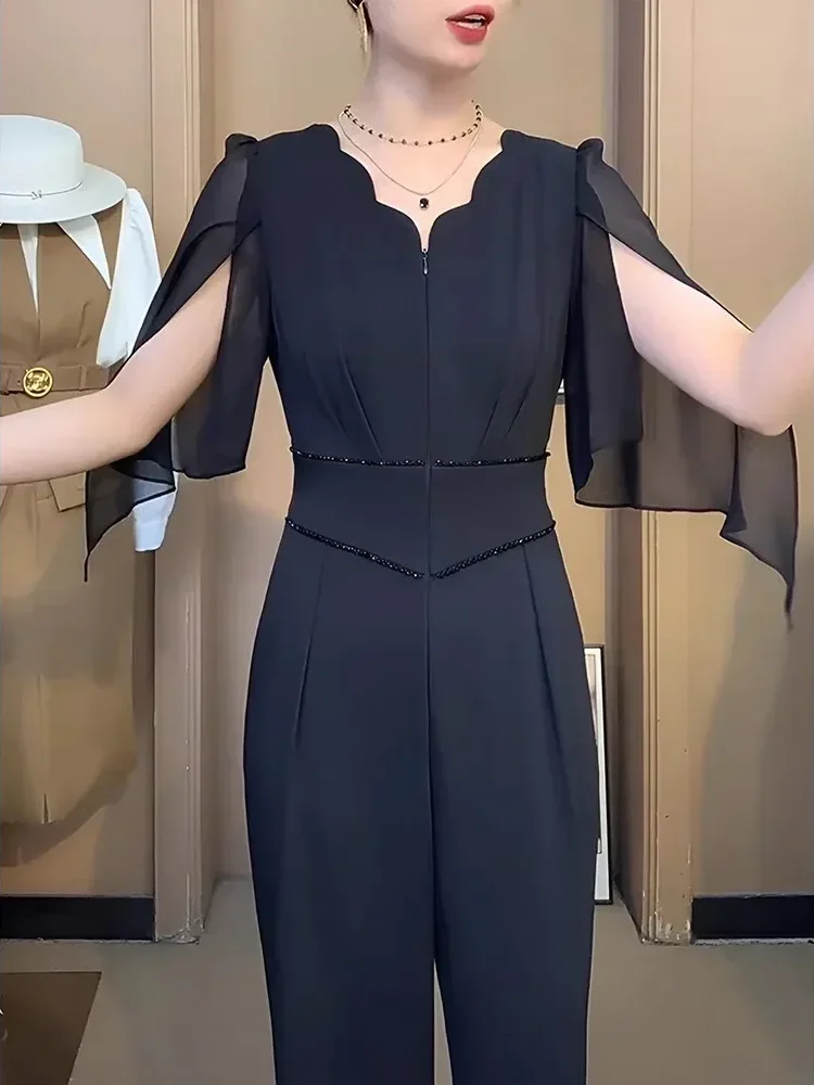 [NEW]FADFAD Jumpsuit pakaian musim panas wanita gaya baru jumpsuit kaki lebar hitam ramping