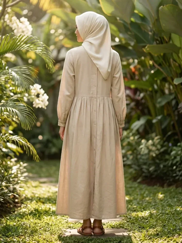 CHICMORE Gaun gaya baru berlengan panjang dengan kerah bulat manis model lipit kekinian