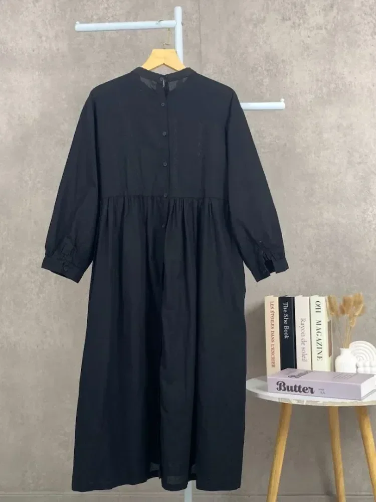 CHICMORE Gaun gaya baru berlengan panjang dengan kerah bulat manis model lipit kekinian