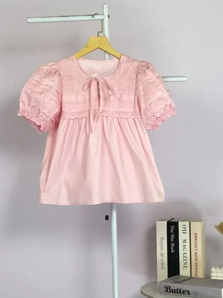 [NEW]CHICMORE Atasan wanita gaya leher bulat lengan puff longgar untuk wanita