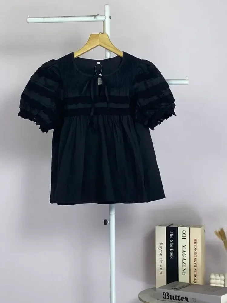 [NEW]CHICMORE Atasan wanita gaya leher bulat lengan puff longgar untuk wanita