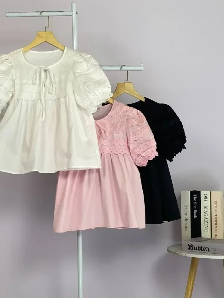 [NEW]CHICMORE Atasan wanita gaya leher bulat lengan puff longgar untuk wanita