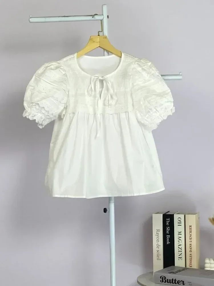 [NEW]CHICMORE Atasan wanita gaya leher bulat lengan puff longgar untuk wanita