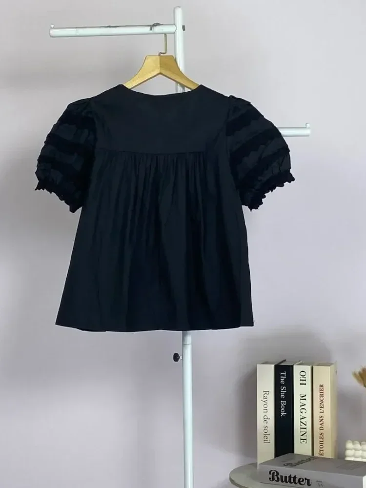 [NEW]CHICMORE Atasan wanita gaya leher bulat lengan puff longgar untuk wanita