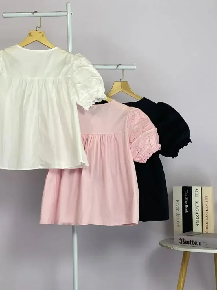 [NEW]CHICMORE Atasan wanita gaya leher bulat lengan puff longgar untuk wanita