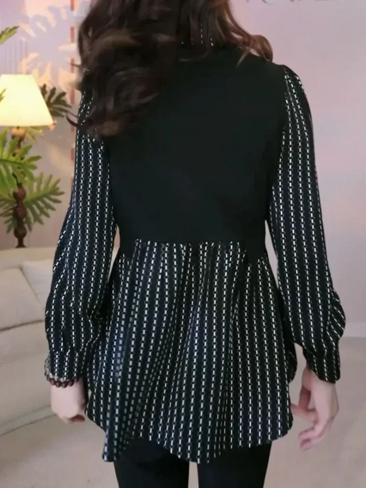 [NEW]FADFAD Kemeja lengan panjang hitam tambal sulam yang bergaya dan serbaguna