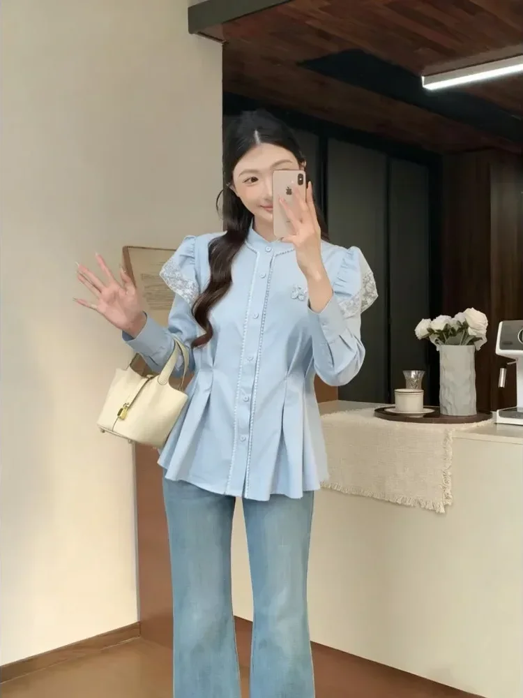 [NEW]FADFAD Wanita longgar daun tepi lengan panjang top