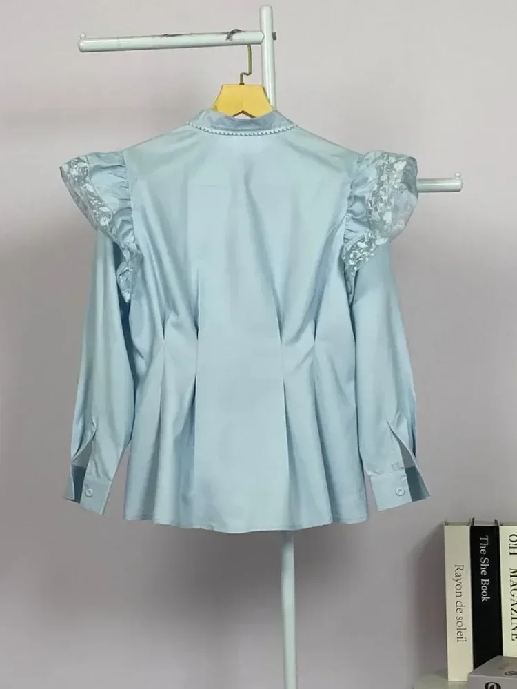 [NEW]FADFAD Wanita longgar daun tepi lengan panjang top