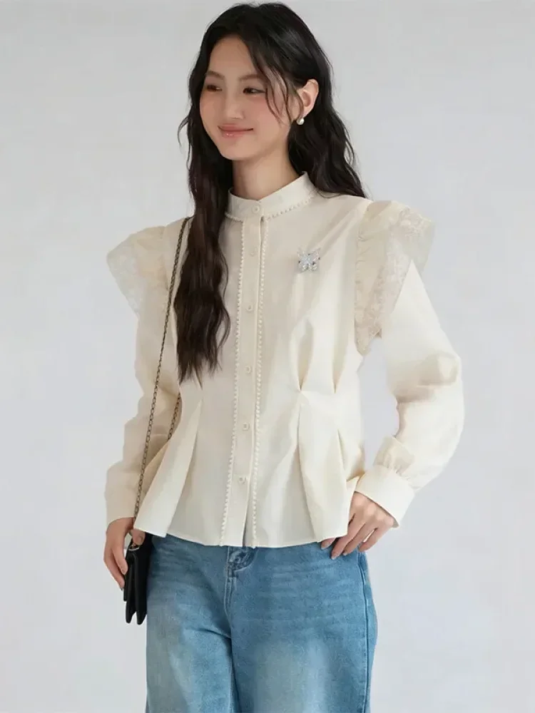 [NEW]FADFAD Wanita longgar daun tepi lengan panjang top