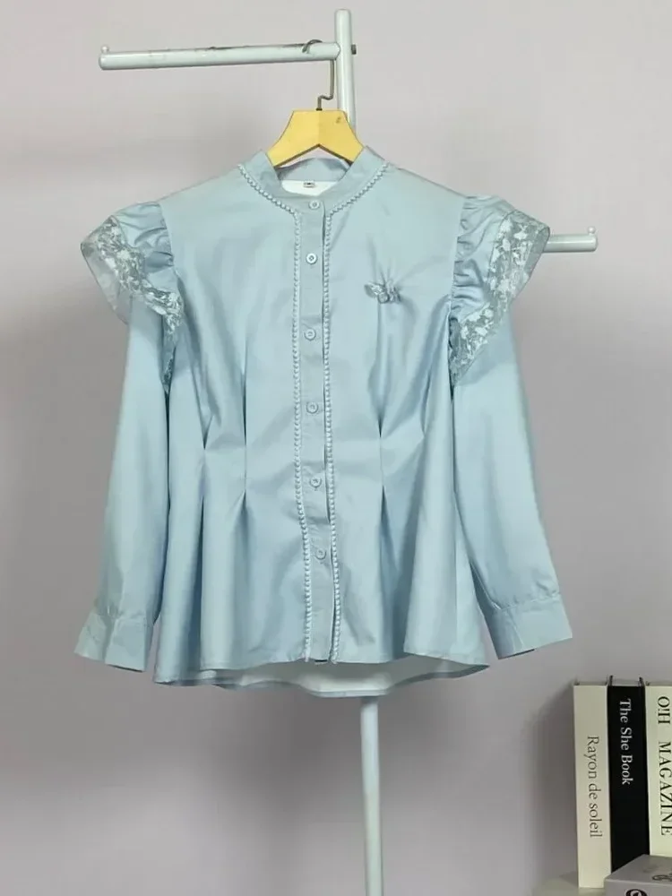 [NEW]FADFAD Wanita longgar daun tepi lengan panjang top