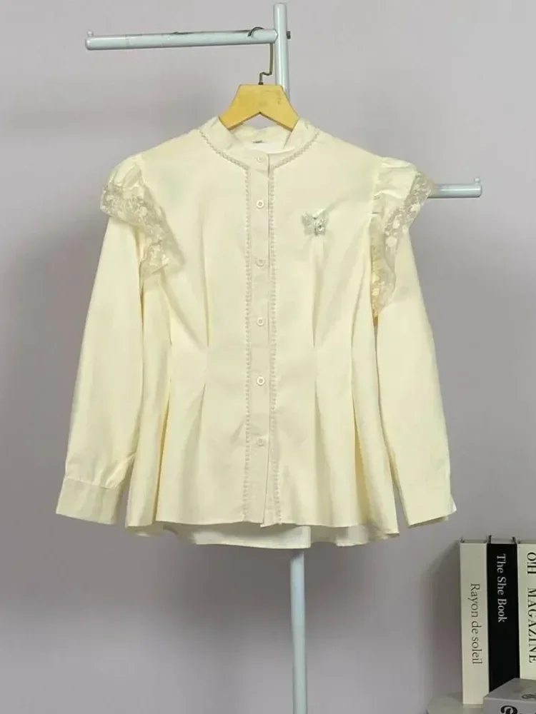 [NEW]FADFAD Wanita longgar daun tepi lengan panjang top