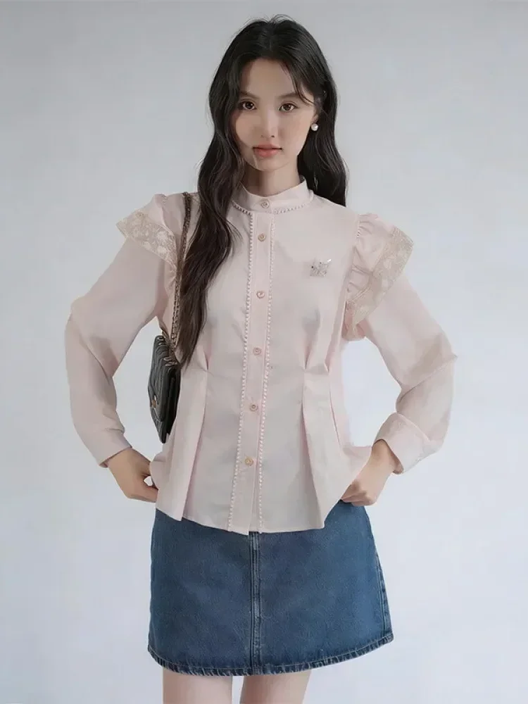 [NEW]FADFAD Wanita longgar daun tepi lengan panjang top