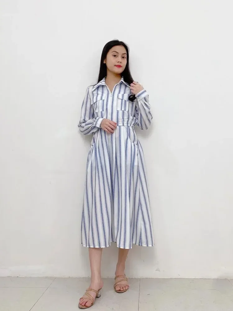 FADFAD Temperament lapel striped printed long sleeved set