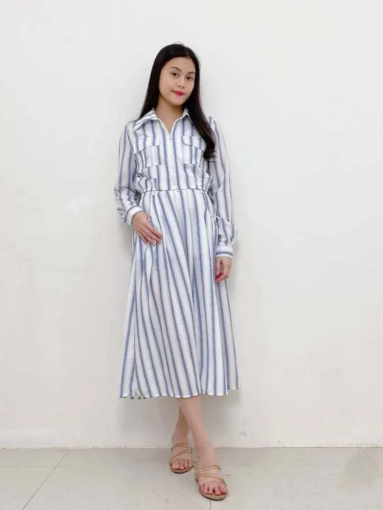 FADFAD Temperament lapel striped printed long sleeved set