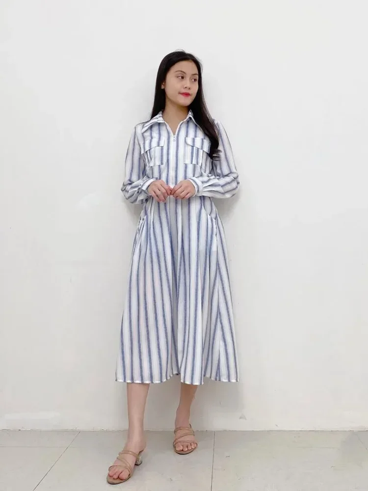 FADFAD Temperament lapel striped printed long sleeved set