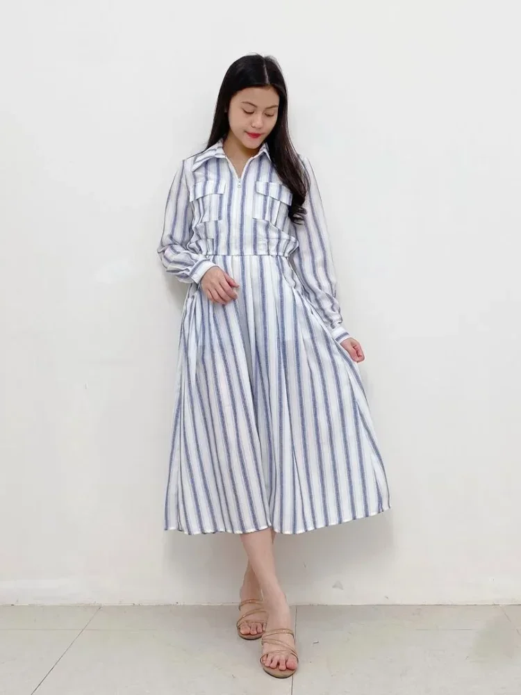 FADFAD Temperament lapel striped printed long sleeved set